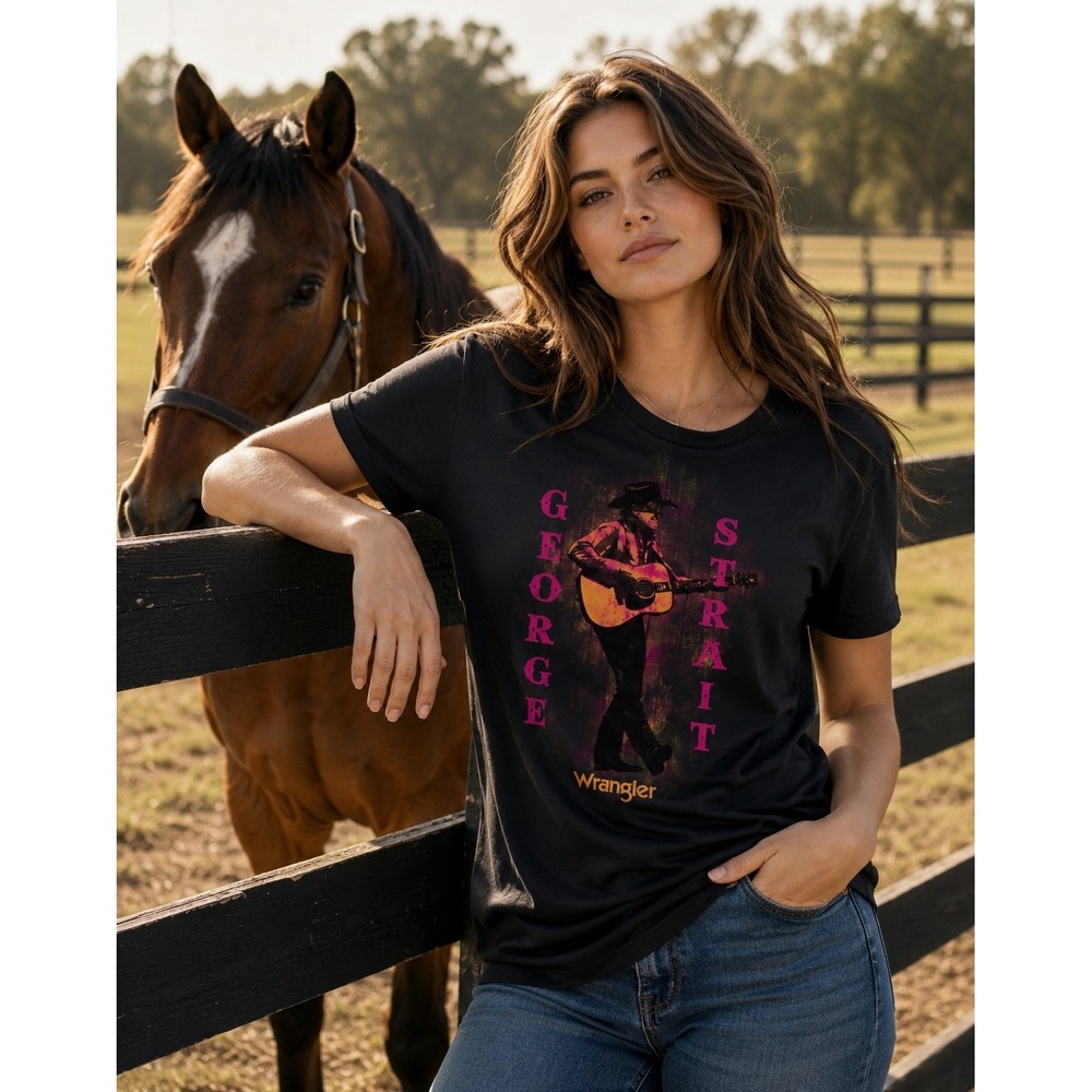 Wrangler George Strait Graphic Tee Women Medium‎ Black Country Music Shirt New